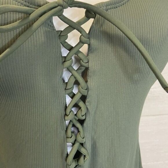 Xhilaration Women's Ribbed Lace Up Scoop Back One Piece‎ Swimsuit NWT - Picture 5 of 5